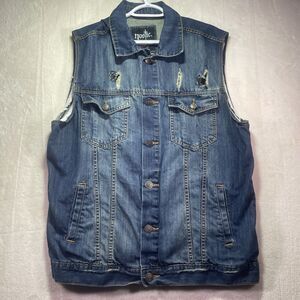 Nostic Denim Vest  Blue Biker Jacket Waistcoat Y2K Distressed Men’s Size XL